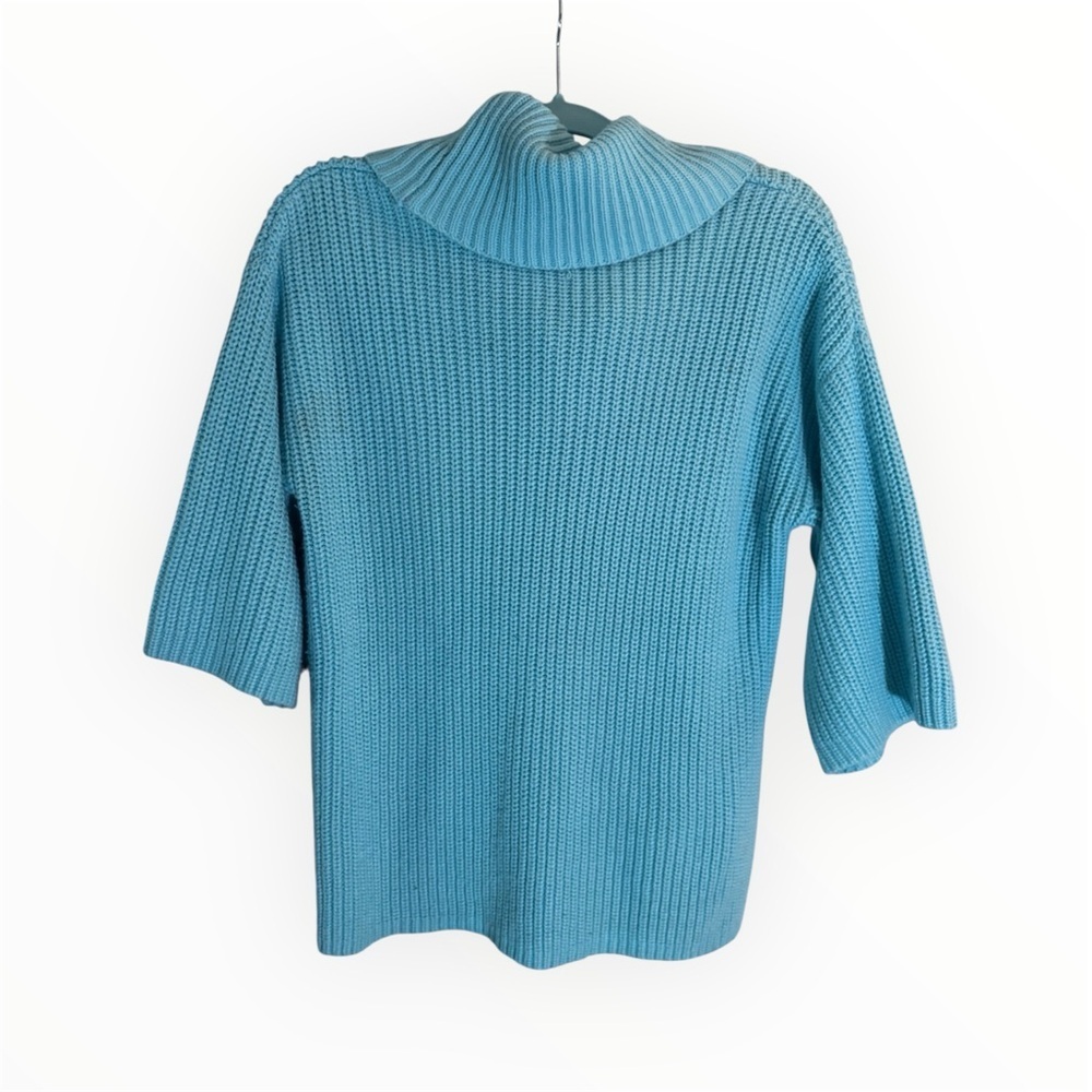 Chic Cottagecore New York & Company Blue Cowl Neck Half Sleeve Sweater | Size S